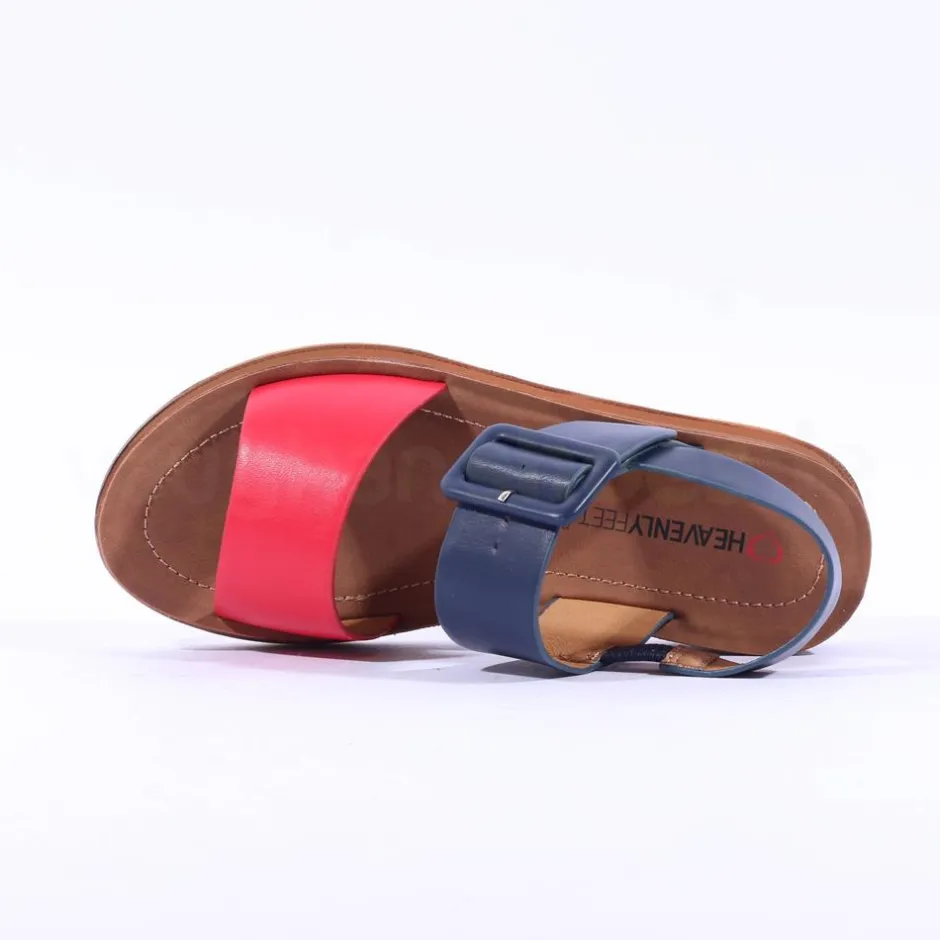 Women Heavenly Feet Pistachio Wedge Sandal - Navy Red