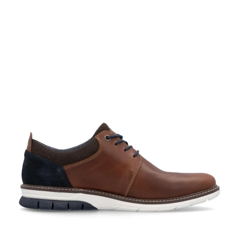 Rieker Men Plain Toe Laced Casual Shoe - Brown Leather