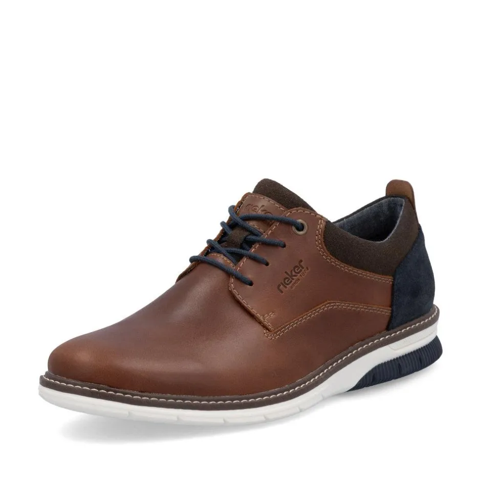 Rieker Men Plain Toe Laced Casual Shoe - Brown Leather