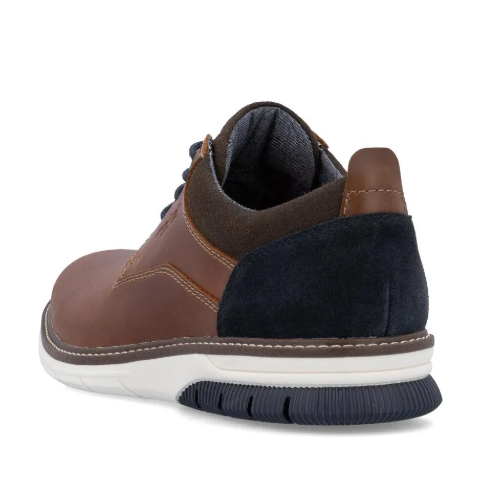 Rieker Men Plain Toe Laced Casual Shoe - Brown Leather