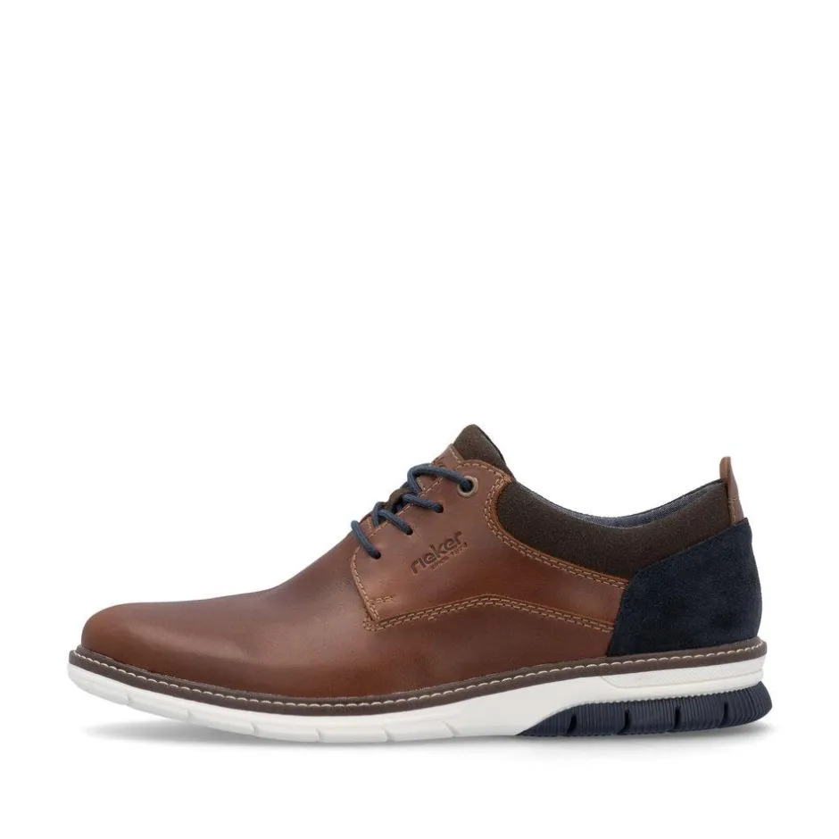 Rieker Men Plain Toe Laced Casual Shoe - Brown Leather