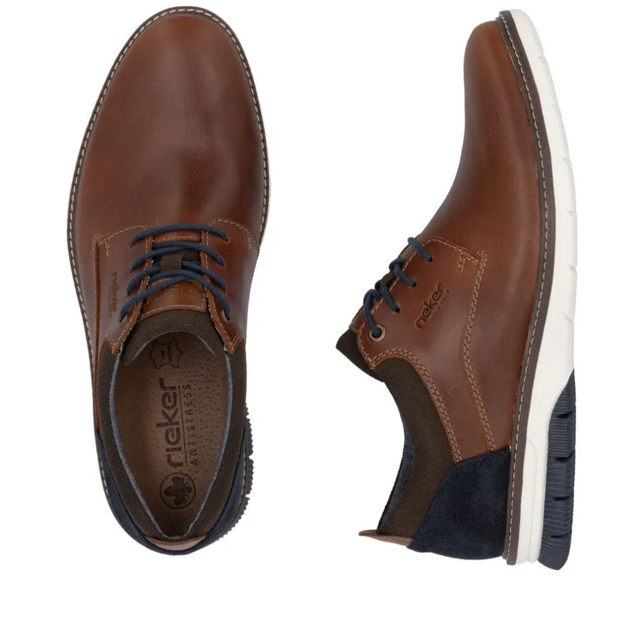 Rieker Men Plain Toe Laced Casual Shoe - Brown Leather