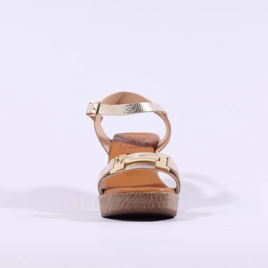 Women Oh My Sandals Platform Block Heel Link - Gold Leather