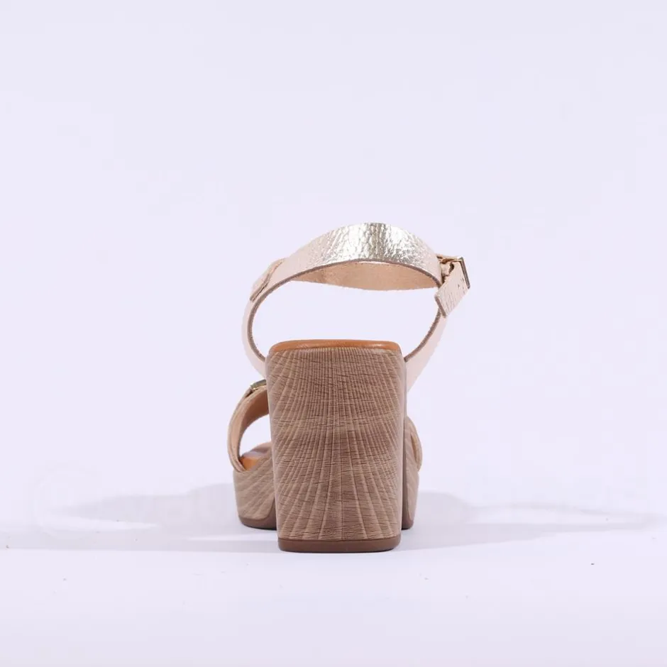 Women Oh My Sandals Platform Block Heel Link - Gold Leather