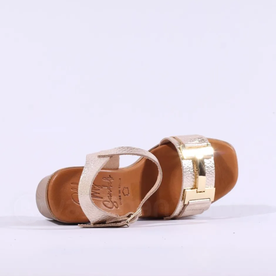 Women Oh My Sandals Platform Block Heel Link - Gold Leather