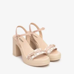 Women NeroGiardini Platform Block Heel Sandal - Nude Combi