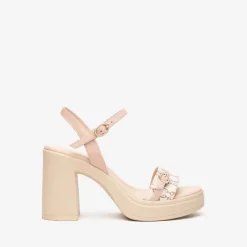 Women NeroGiardini Platform Block Heel Sandal - Nude Combi