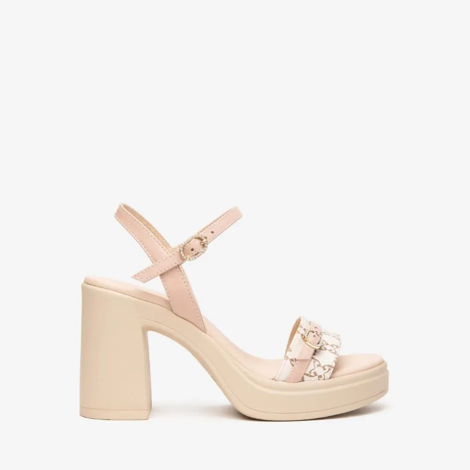 Women NeroGiardini Platform Block Heel Sandal - Nude Combi