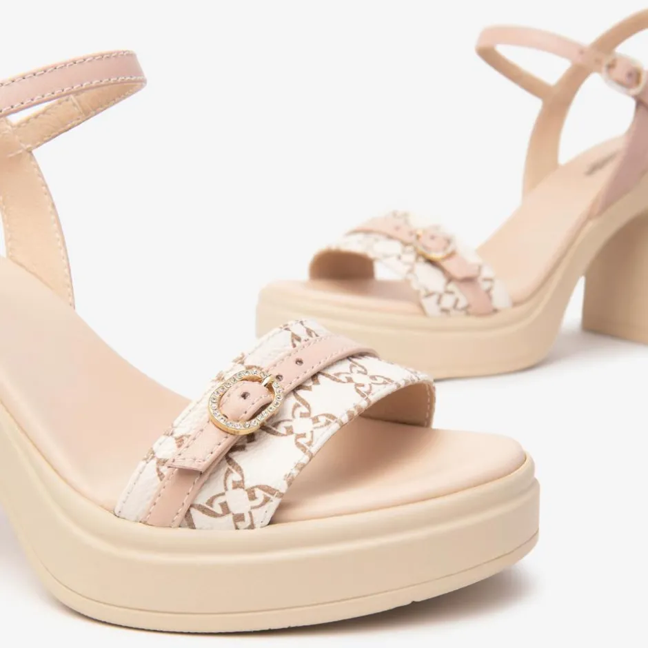 Women NeroGiardini Platform Block Heel Sandal - Nude Combi