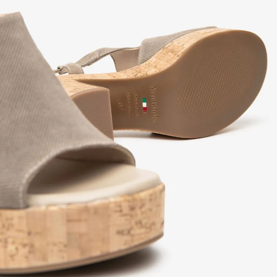 Women NeroGiardini Platform Cork Slingback - Taupe