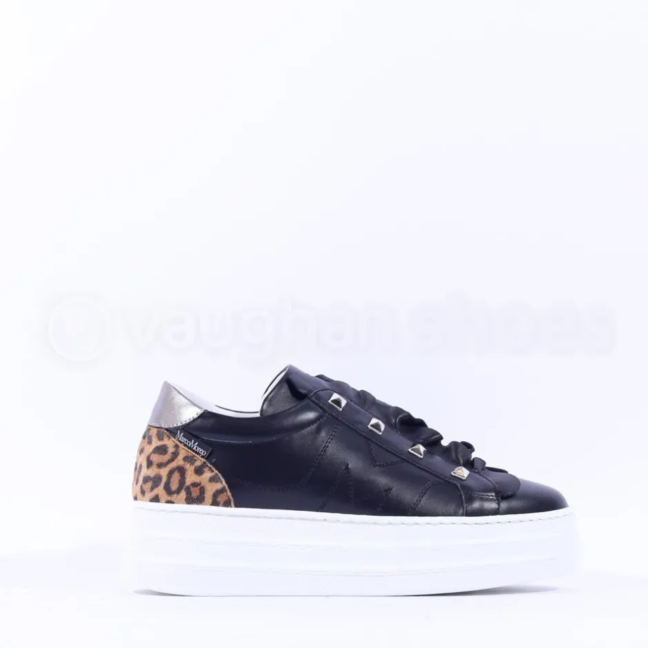 Women Marco Moreo Platform Frill Trainer - Black Leopard