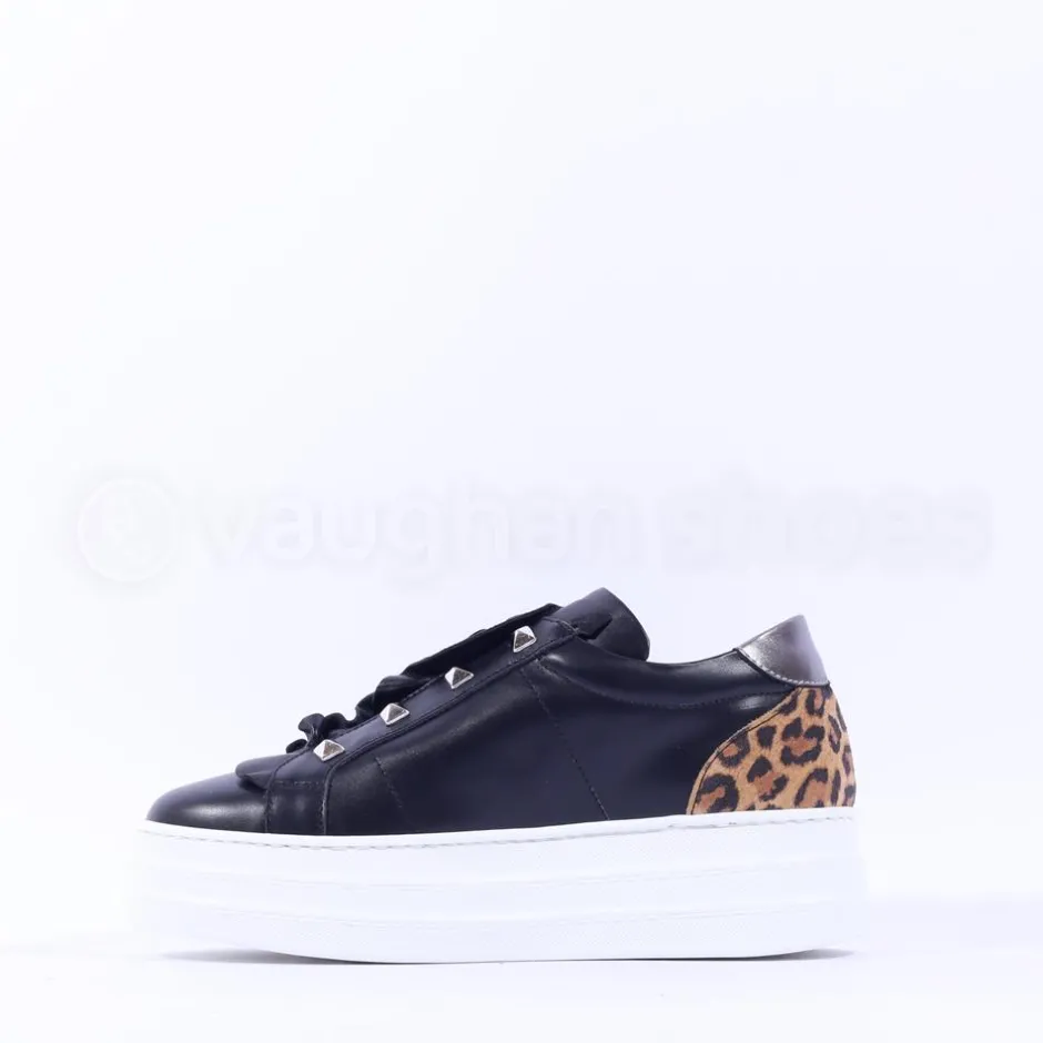 Women Marco Moreo Platform Frill Trainer - Black Leopard