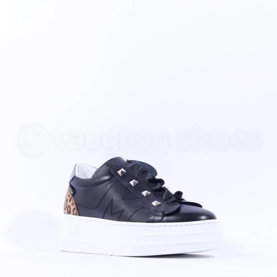Women Marco Moreo Platform Frill Trainer - Black Leopard