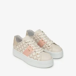 Women NeroGiardini Platform Lace Print Trainer - Nude Pink