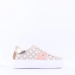 Women NeroGiardini Platform Lace Print Trainer - Nude Pink