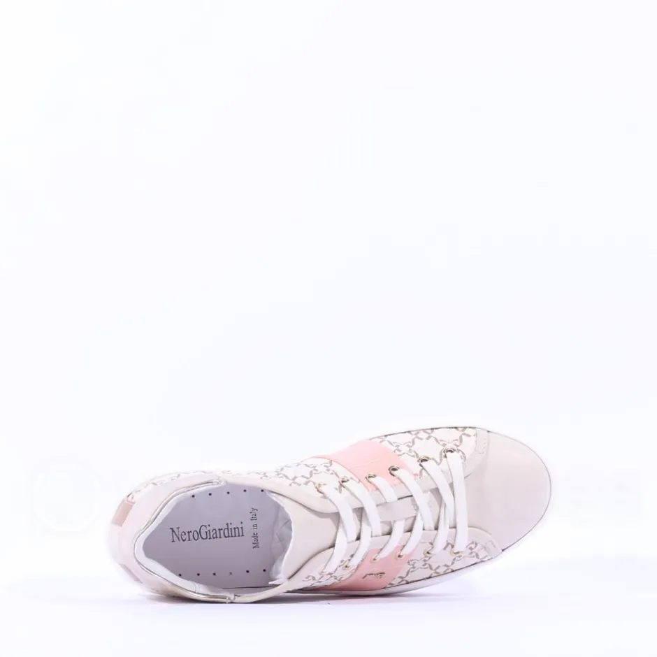 Women NeroGiardini Platform Lace Print Trainer - Nude Pink
