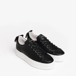 Women NeroGiardini Platform Laced Bow Trainer - Black Leather