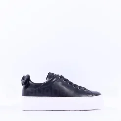 Women NeroGiardini Platform Laced Bow Trainer - Black Leather