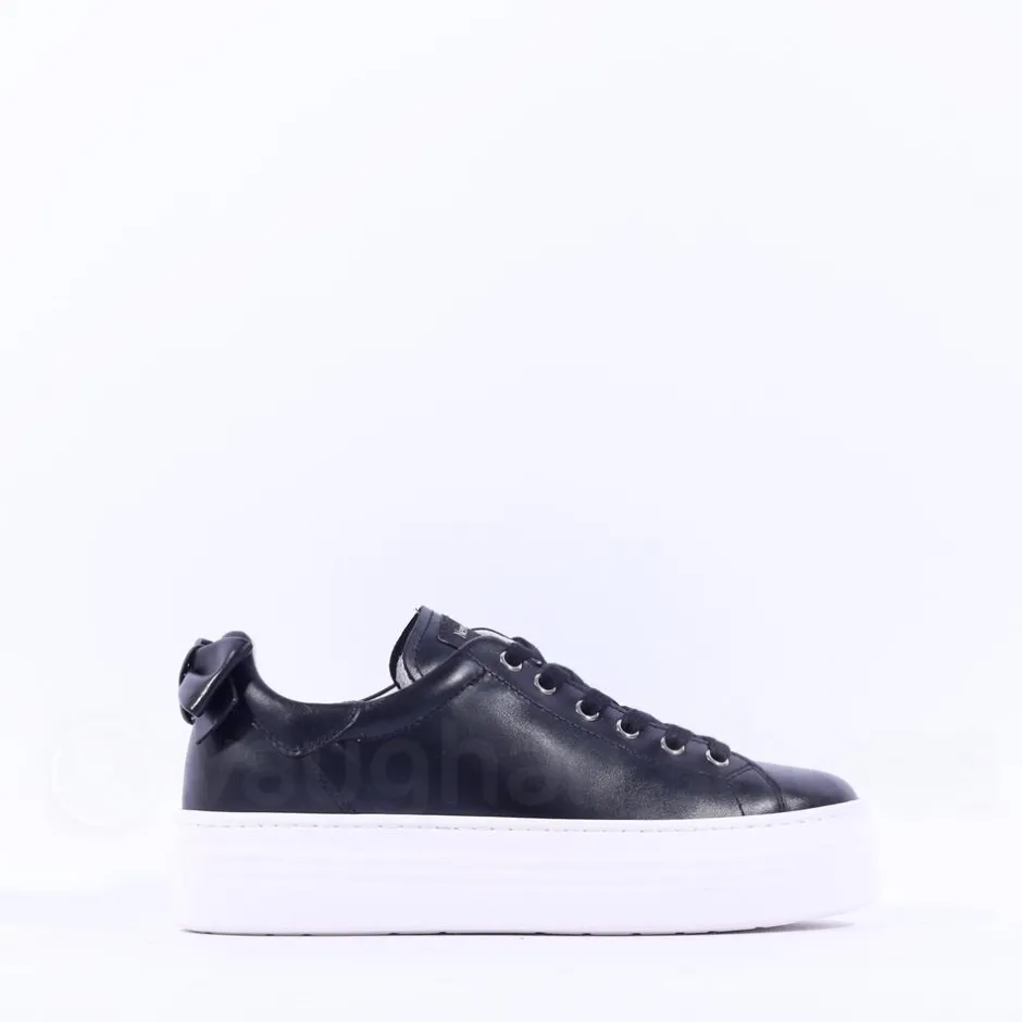 Women NeroGiardini Platform Laced Bow Trainer - Black Leather