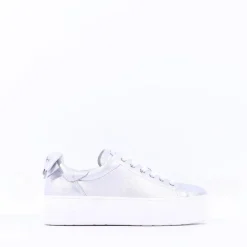 Women NeroGiardini Platform Laced Bow Trainer - Silver Leather