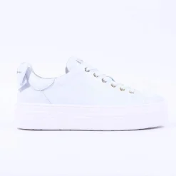 Women NeroGiardini Platform Laced Bow Trainer - White Gold Leather