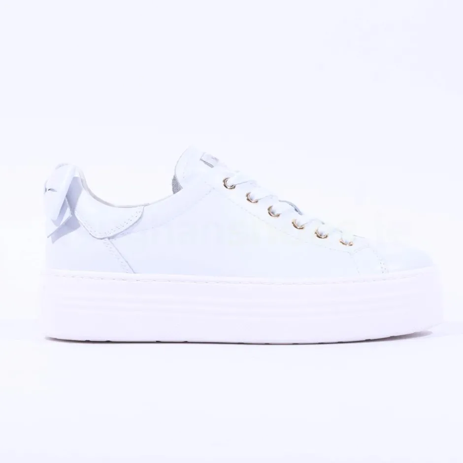 Women NeroGiardini Platform Laced Bow Trainer - White Gold Leather