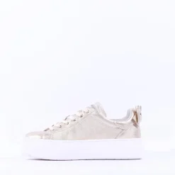 Women NeroGiardini Platform Laced Bow Trainer - Gold Leather