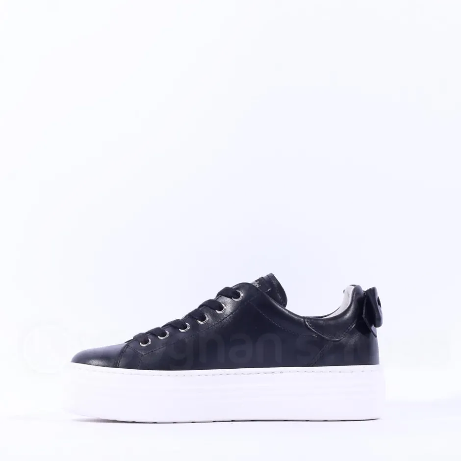 Women NeroGiardini Platform Laced Bow Trainer - Black Leather