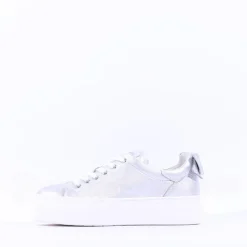 Women NeroGiardini Platform Laced Bow Trainer - Silver Leather