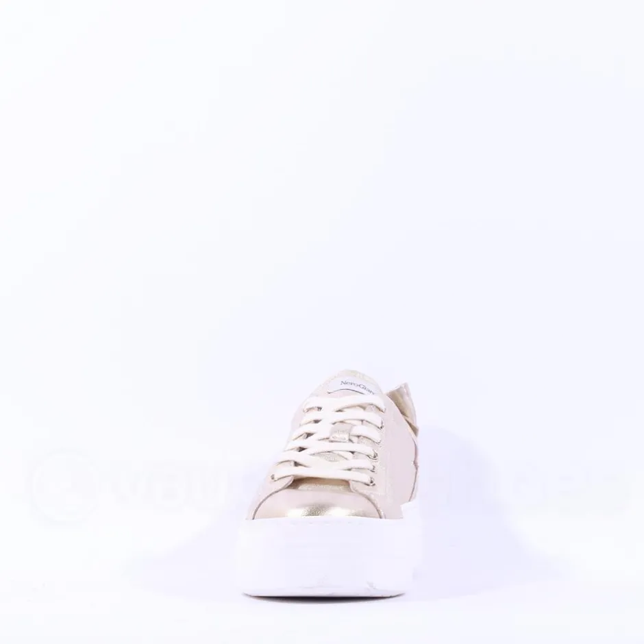 Women NeroGiardini Platform Laced Bow Trainer - Gold Leather