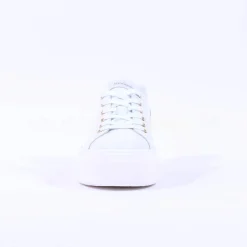 Women NeroGiardini Platform Laced Bow Trainer - White Gold Leather