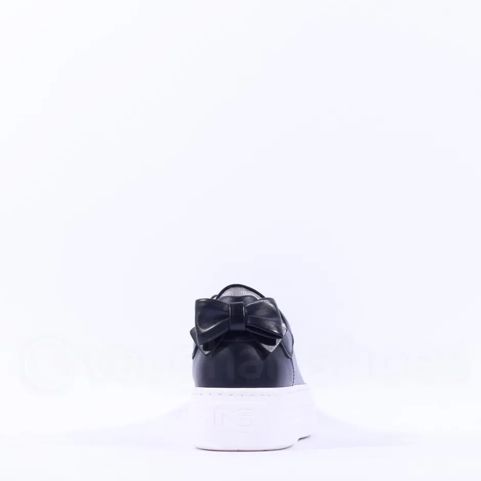Women NeroGiardini Platform Laced Bow Trainer - Black Leather