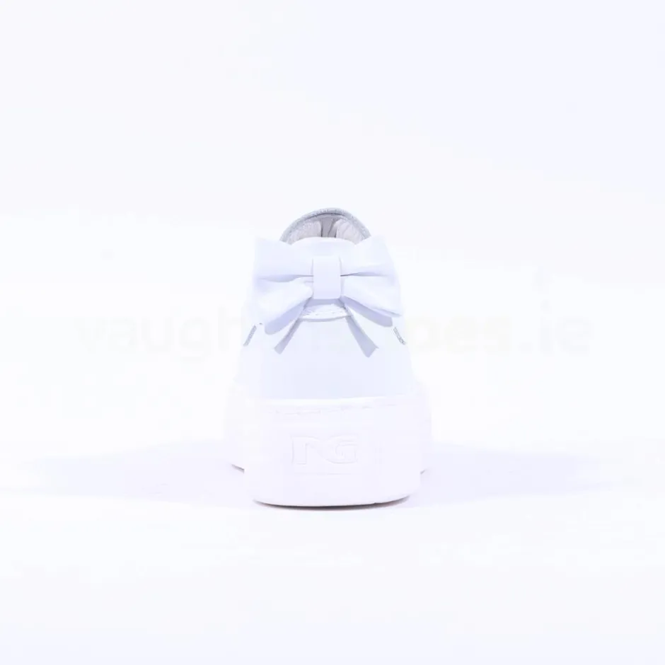 Women NeroGiardini Platform Laced Bow Trainer - White Gold Leather