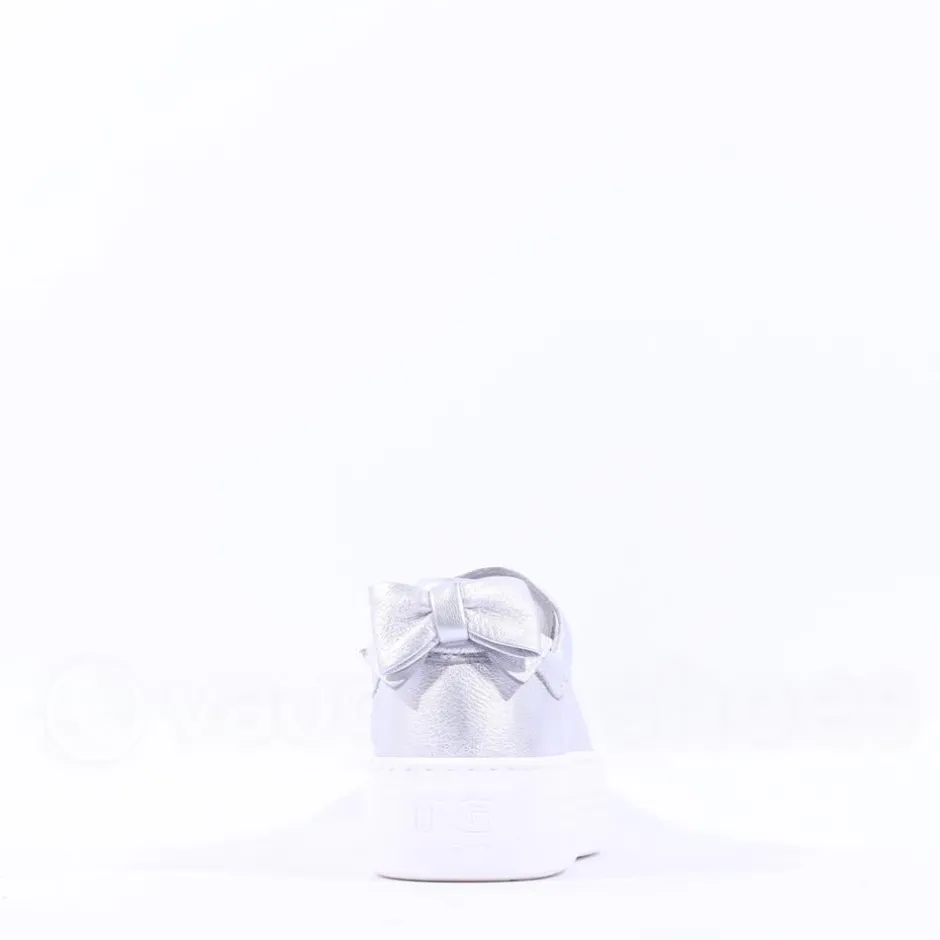 Women NeroGiardini Platform Laced Bow Trainer - Silver Leather