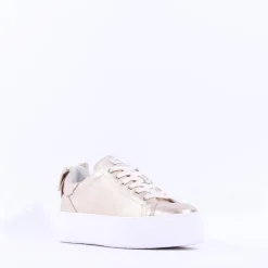 Women NeroGiardini Platform Laced Bow Trainer - Gold Leather