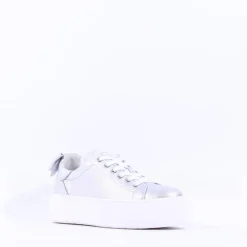 Women NeroGiardini Platform Laced Bow Trainer - Silver Leather
