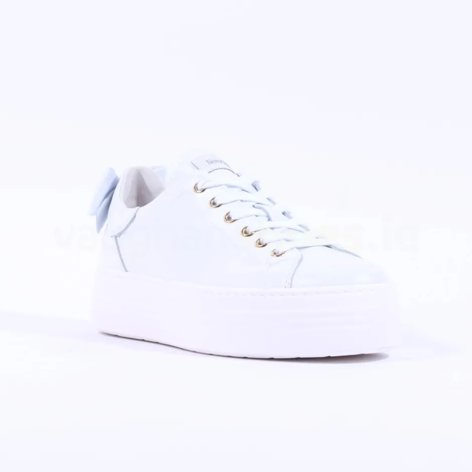 Women NeroGiardini Platform Laced Bow Trainer - White Gold Leather