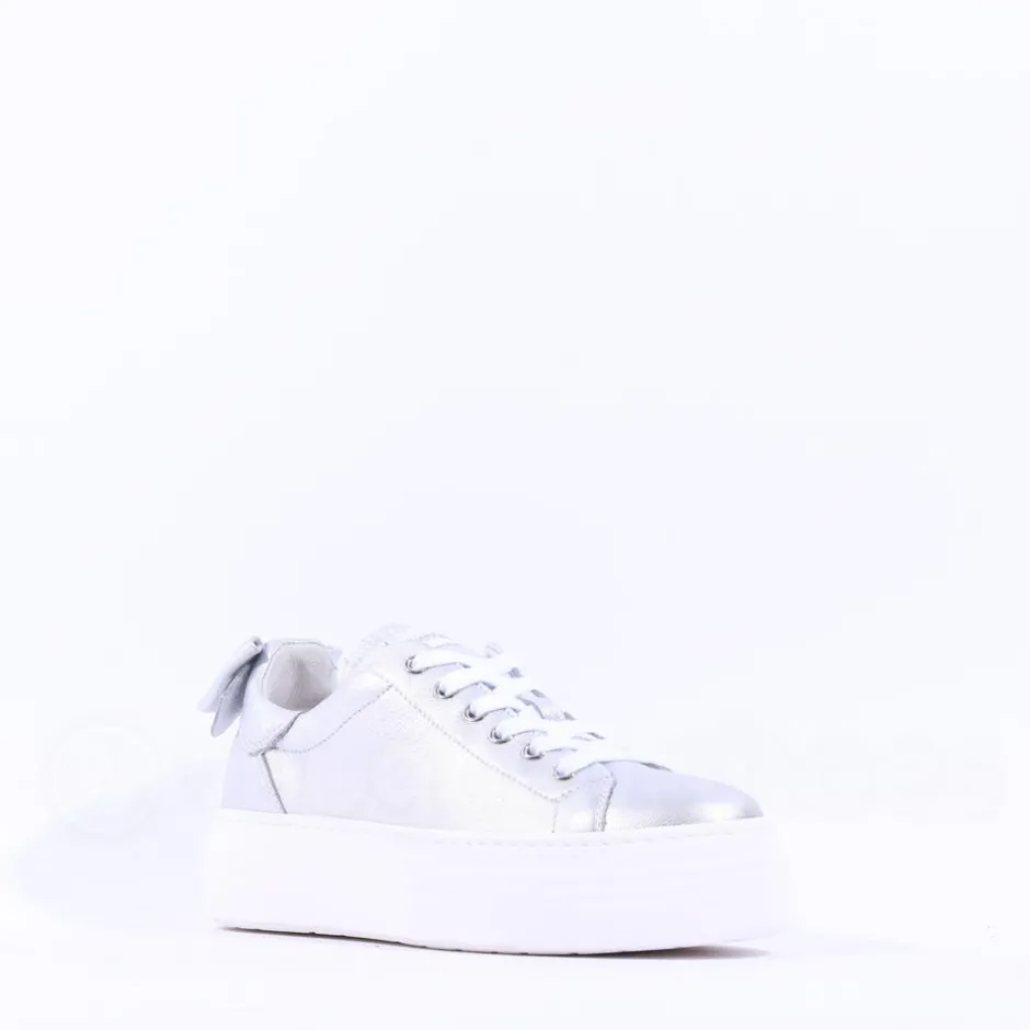 Women NeroGiardini Platform Laced Bow Trainer - Silver Leather