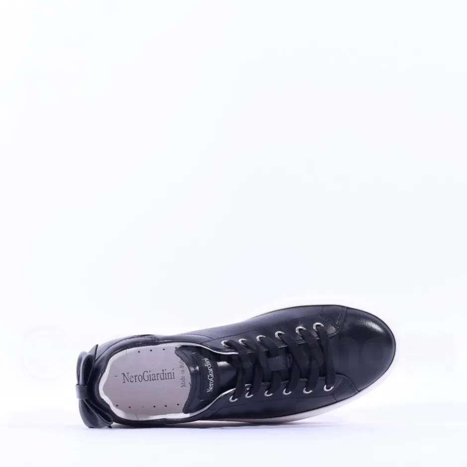 Women NeroGiardini Platform Laced Bow Trainer - Black Leather