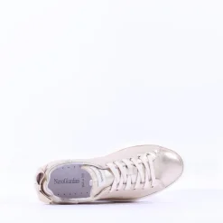 Women NeroGiardini Platform Laced Bow Trainer - Gold Leather