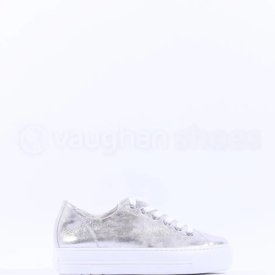 Women Paul Green Platform Laced Eyelet Trainer - Silver Shimmer