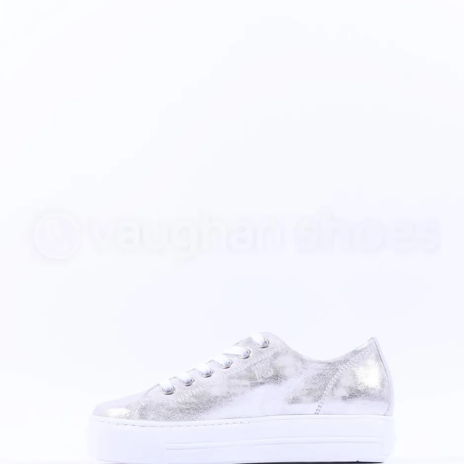 Women Paul Green Platform Laced Eyelet Trainer - Silver Shimmer