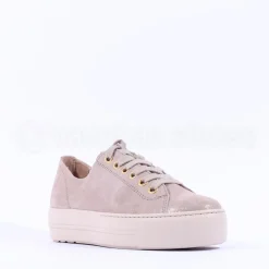 Women Paul Green Platform Laced Eyelet Trainer - Beige Shimmer