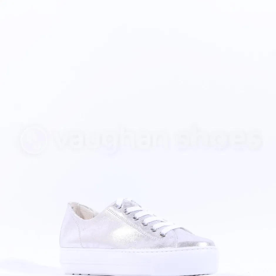 Women Paul Green Platform Laced Eyelet Trainer - Silver Shimmer