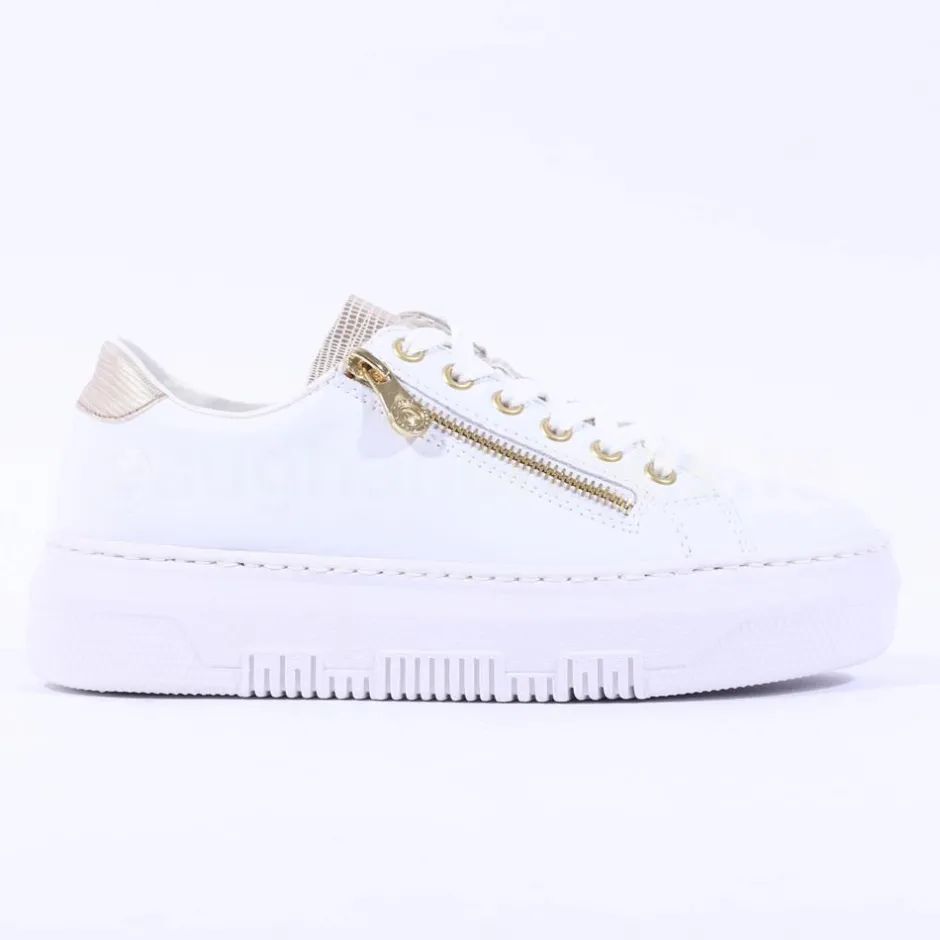 Women Rieker Platform Laced Trainer & Side Zip - White