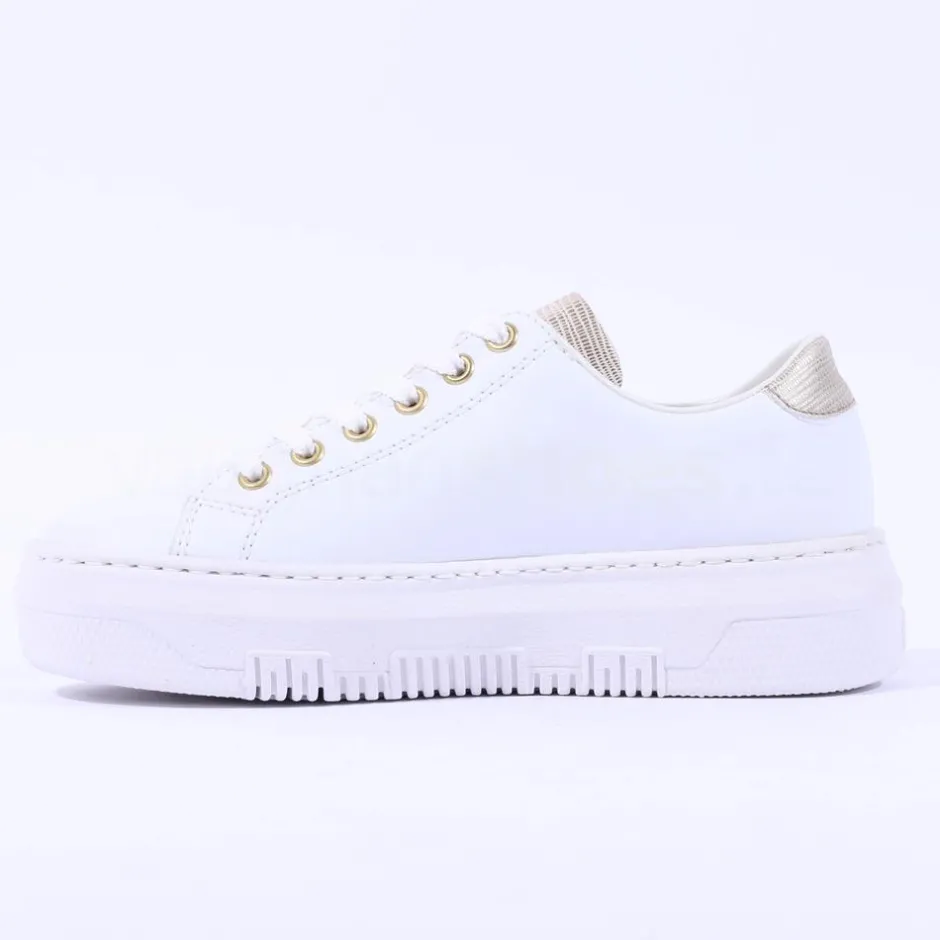 Women Rieker Platform Laced Trainer & Side Zip - White