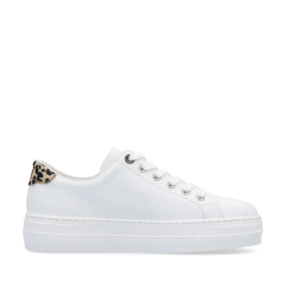 Women Rieker Platform Laced Trainer - White Leopard Combi