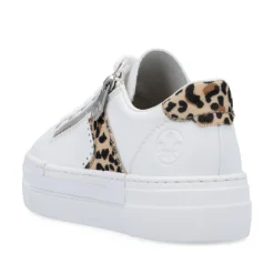 Women Rieker Platform Laced Trainer - White Leopard Combi