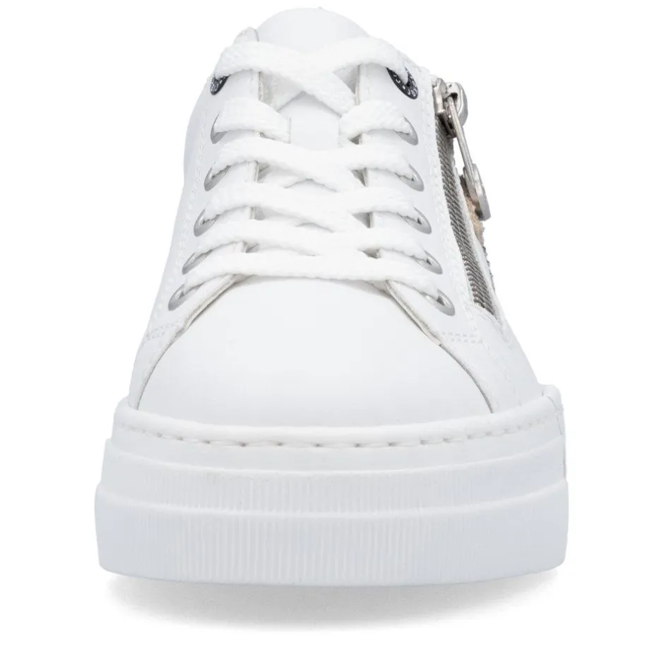 Women Rieker Platform Laced Trainer - White Leopard Combi