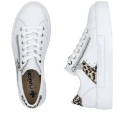 Women Rieker Platform Laced Trainer - White Leopard Combi